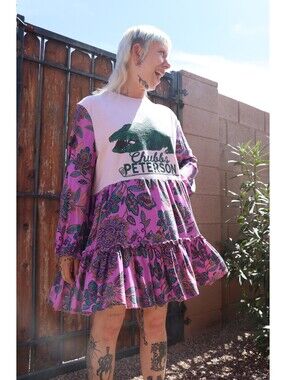 Upcycled Happy Gilmore Floral Ruffled Boho Midi Dress